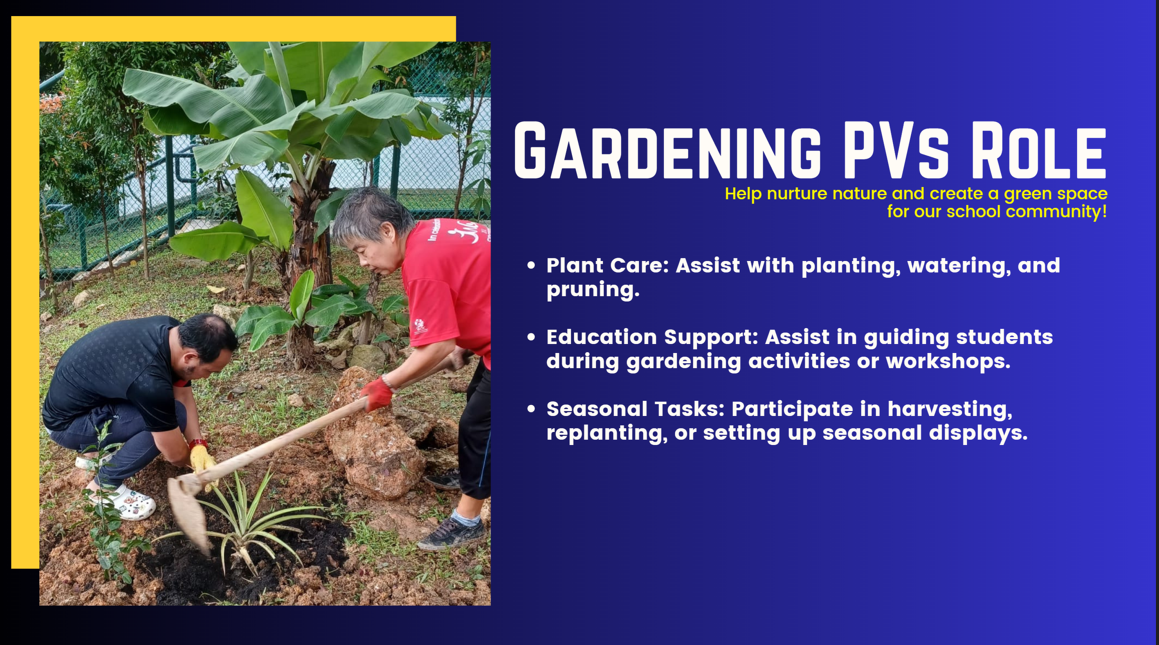 Image that lists the responsibilities of the gardening Parent Volunteer.